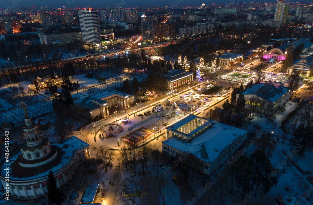 Lights of night Kyiv from above