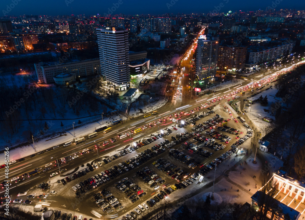 Fototapeta premium Lights of night Kyiv from above