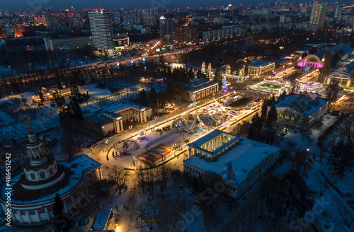 Lights of night Kyiv from above