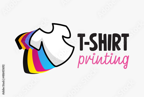 Abstract modern colored vector logo template of t-shirt printing. For typography, print, corporate identity, workshop, branding, factory, serigraphy, isolated on white  background.