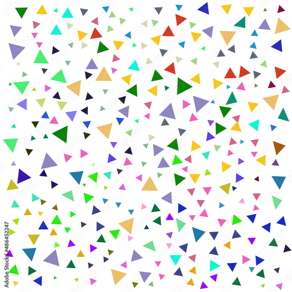 Confetti or collection of colored triangles on white background, pattern of colored triangles 