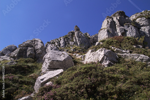Mountainous part of Cantabria in the north of Spain, hiking route in Collados del Ason Natural Park 
