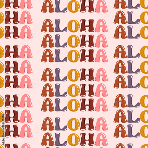 Retro cute ALOHA typography seamless pattern Vector EPS10.Design for fashion , fabric, textile, wallpaper, cover, web ,
