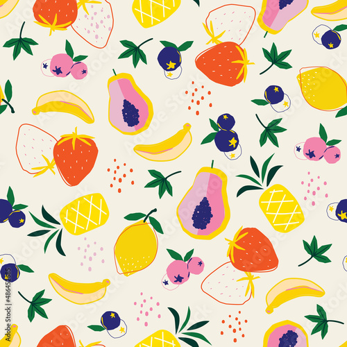 Fototapeta Naklejka Na Ścianę i Meble -  Trendy Summer fruit colourful and fun mood seamless pattern pattern vector EPS10 background Design for fashion , fabric, textile, wallpaper, cover, web , wrapping