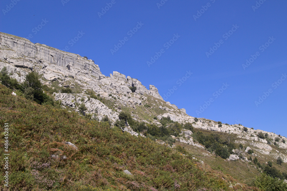 Mountainous part of Cantabria in the north of Spain, hiking route in Collados del Ason Natural Park Mountainous part of Cantabria in the north of Spain, hiking route in Collados del Ason Natural Park