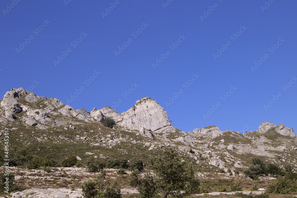Mountainous part of Cantabria in the north of Spain, hiking route in Collados del Ason Natural Park
