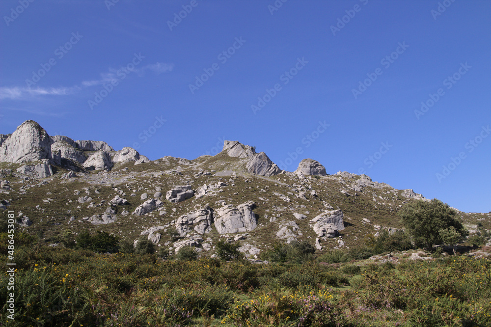 Mountainous part of Cantabria in the north of Spain, hiking route in Collados del Ason Natural Park Mountainous part of Cantabria in the north of Spain, hiking route in Collados del Ason Natural Park