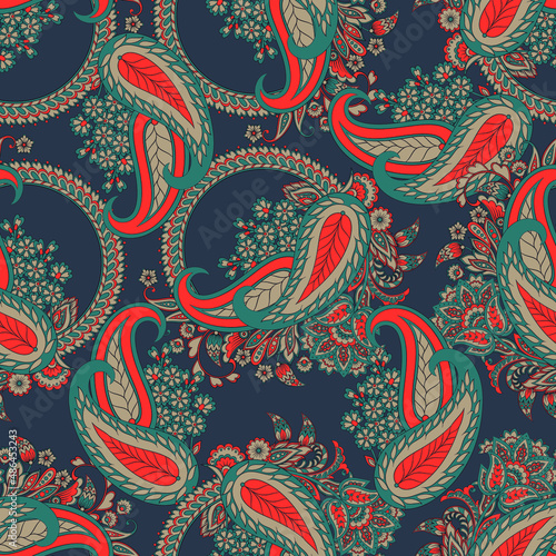 Paisley Floral oriental ethnic Pattern. Vector Seamless Ornamental Indian fabric patterns.