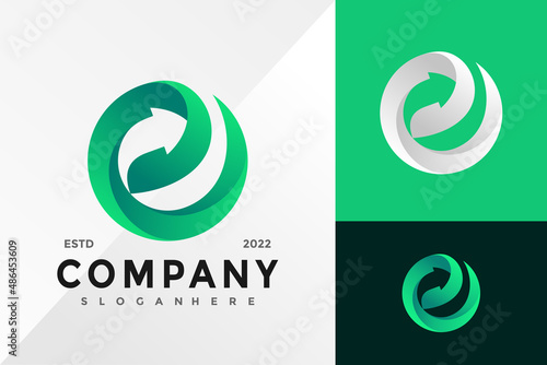 Letter E Green Arrow Logo Design Vector illustration template