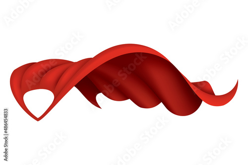 Superhero red cape. Scarlet fabric silk cloak in front view. Carnival masquerade dress, realistic costume design. Flying Mantle costume