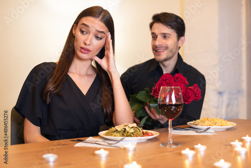 Upset Shocked Woman On Unsuccessful Date In Restaurant