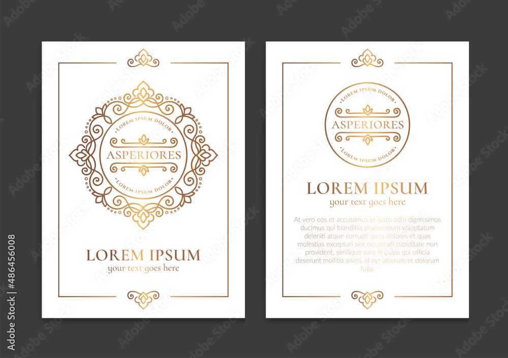 Gold and white invitation card design with vector frame pattern. Vintage ornament template. Can be used for background and wallpaper. Elegant and classic vector elements great for decoration.