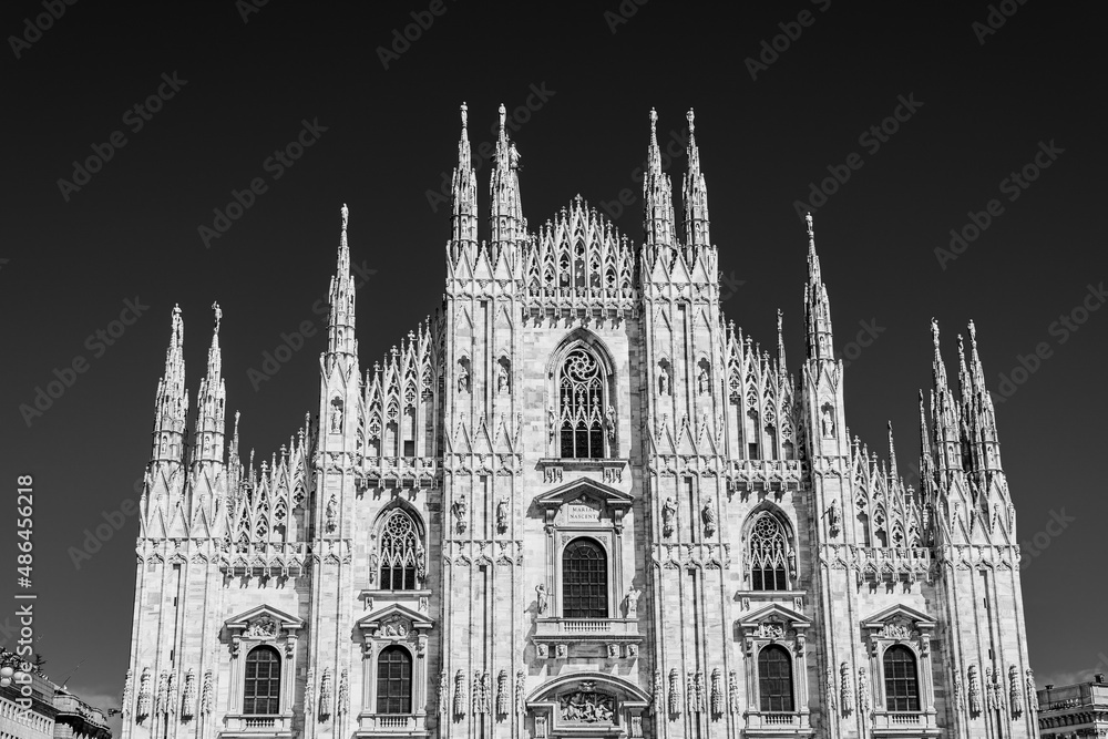 Sculptures and carvigs on the facade of the Cathedral of Milan, Lombardy, Italy