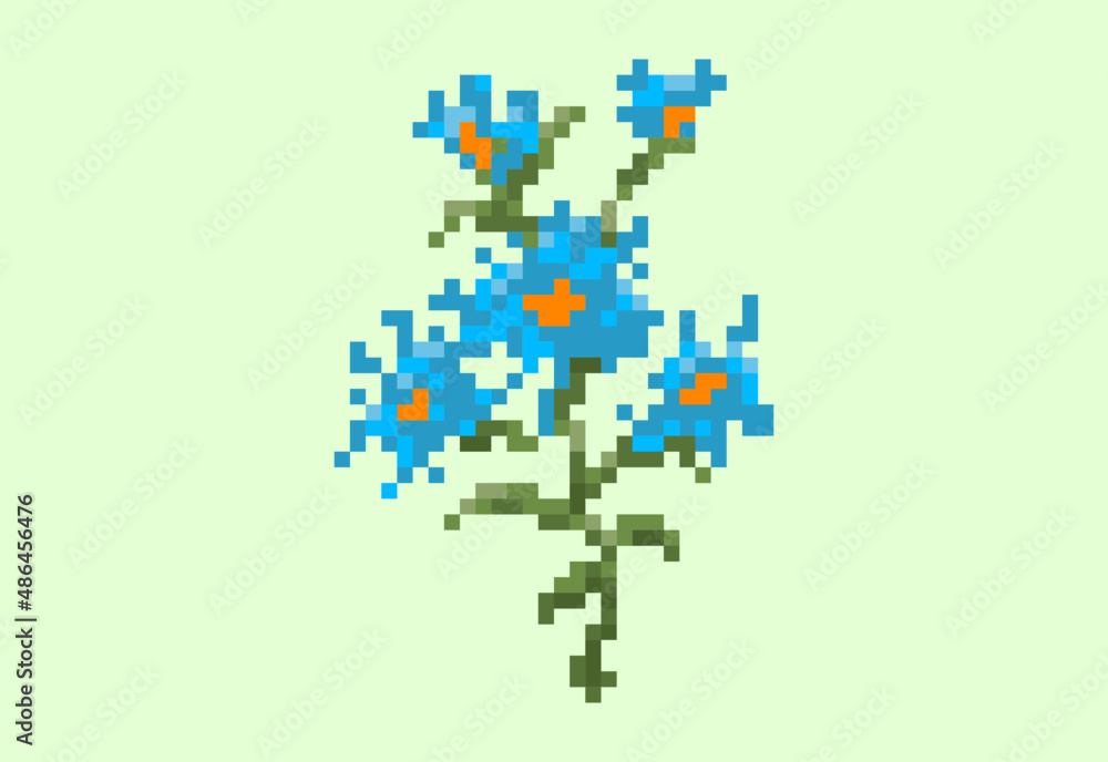 Illustration of a cornflowers in pixel art style Illustration of a cornflowers in pixel art style