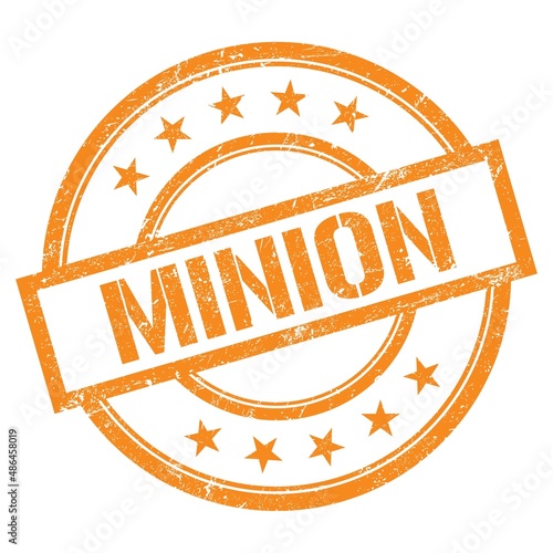 Quadro su tela MINION text written on orange vintage stamp.