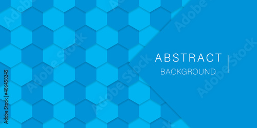 Futuristic Light Blue Hexagon Background. Hexagonal Bright Blue Pattern. Digital Empty Blue Banner for Science, Chemistry and Technology. Abstract 3D Modern Wallpaper Design. Vector Illustration