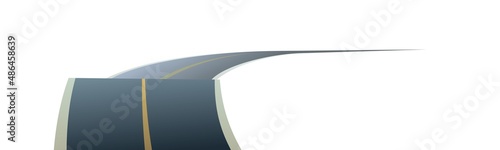 Good asphalt road. Sharp turn after hill. Quality modern empty highway. Suburban intercity pathway. Isolated on white background. Vector