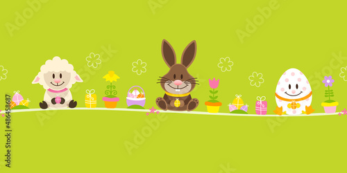 Banner Schaf Osterhase & Osterei Icons Grün