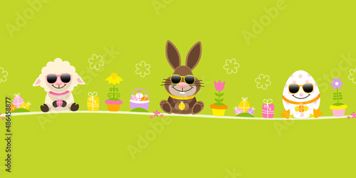 Banner Schaf Osterhase & Osterei Sonnenbrille Icons Grün