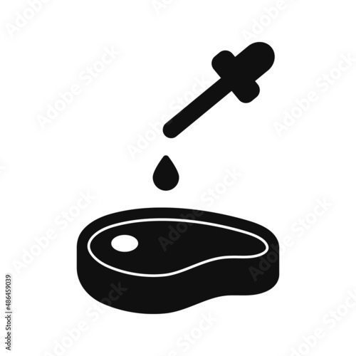 Artificial Meat Silhouette Icon. Lab Grown Meat Black Pictogram. Future Culture of Food. Growing Synthetic Beef by Liquid in Pipette Icon. Isolated Vector Illustration