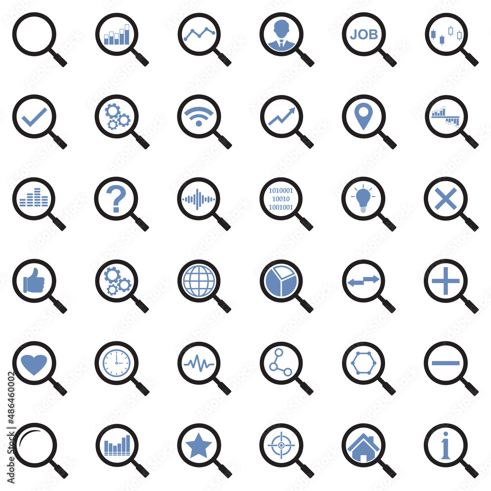 Magnifier Icons. Two Tone Flat Design. Vector Illustration. Magnifier Icons. Two Tone Flat Design. Vector Illustration.