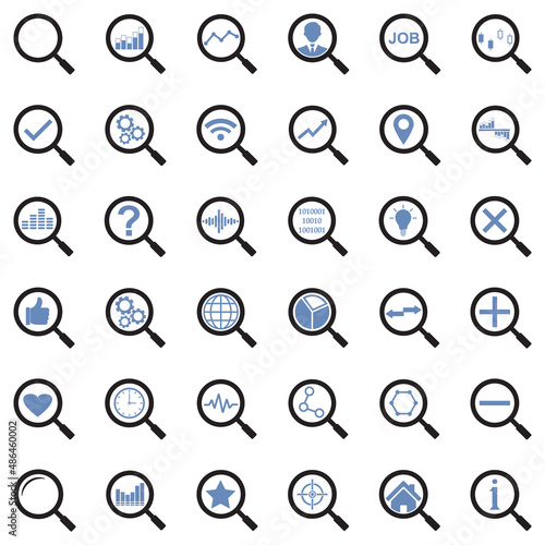 Magnifier Icons. Two Tone Flat Design. Vector Illustration.