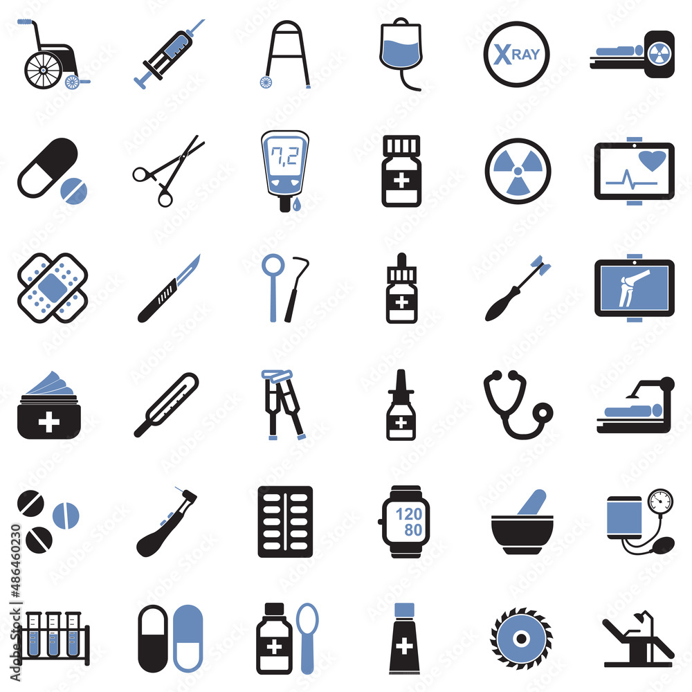 Medicine And Medical Devices. Two Tone Flat Design. Vector Illustration. Medicine And Medical Devices. Two Tone Flat Design. Vector Illustration.