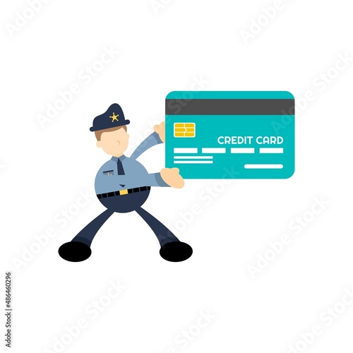 police and credit card finance service cartoon flat design illustration