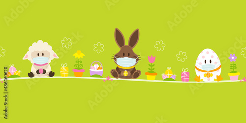 Banner Schaf Osterhase & Osterei Maske Icons Grün