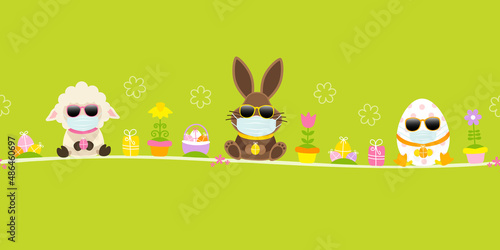 Banner Schaf Osterhase & Osterei Maske Sonnenbrille Icons Grün