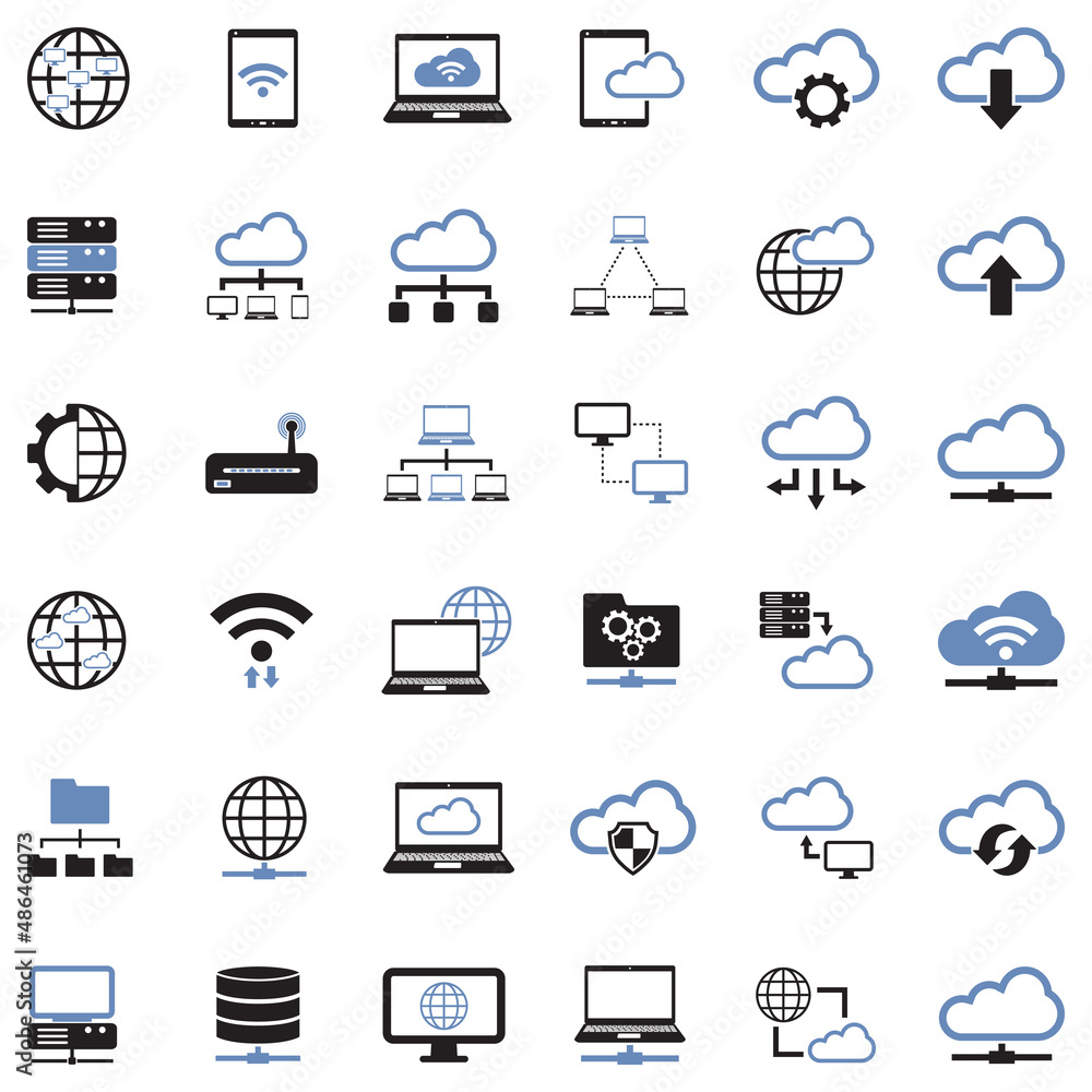 Network Cloud Icons. Two Tone Flat Design. Vector Illustration. Network Cloud Icons. Two Tone Flat Design. Vector Illustration.