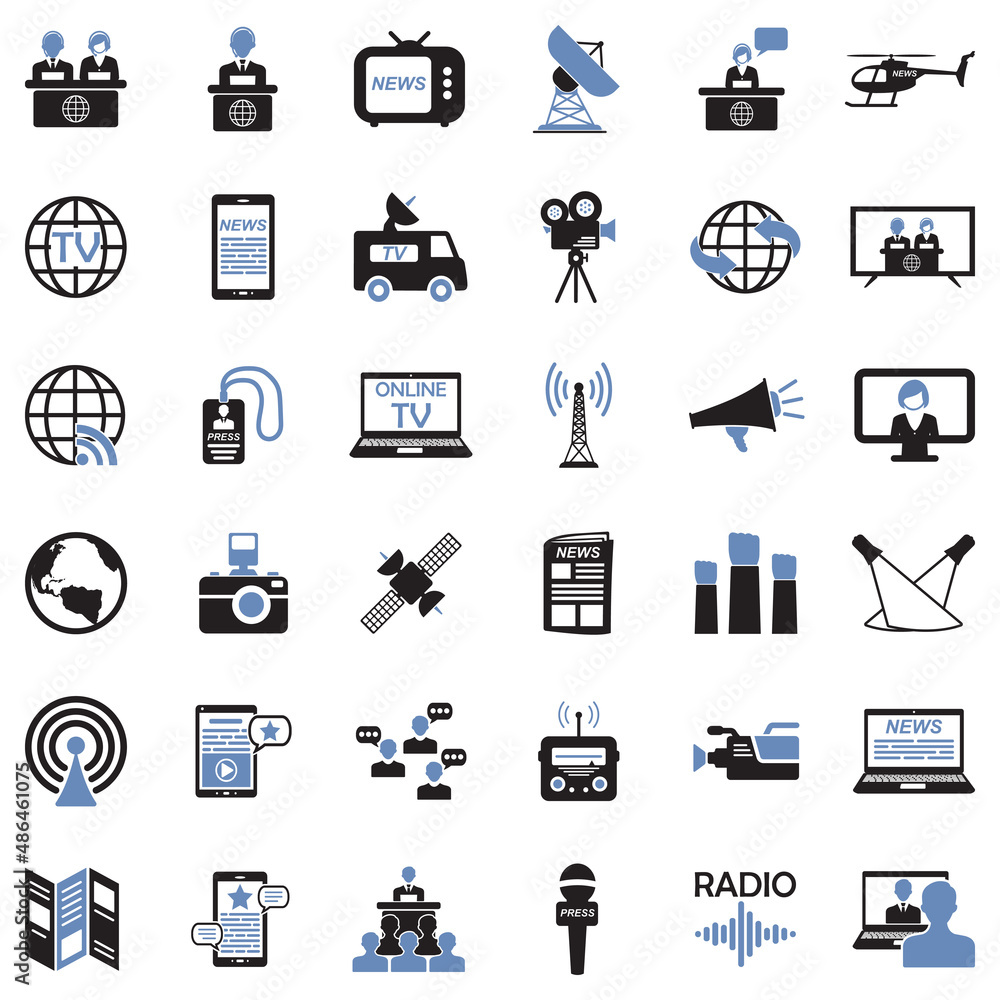 News Reporter Icons. Two Tone Flat Design. Vector Illustration. News Reporter Icons. Two Tone Flat Design. Vector Illustration.