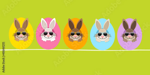 Banner 5 Osterhasen Sonnenbrille In Ostereiern Von Vorn Grün