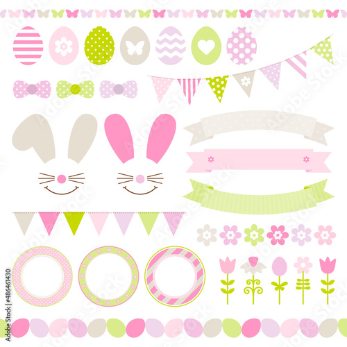 Set Icons Ostern Pastell Grün Pink Rosa Beige