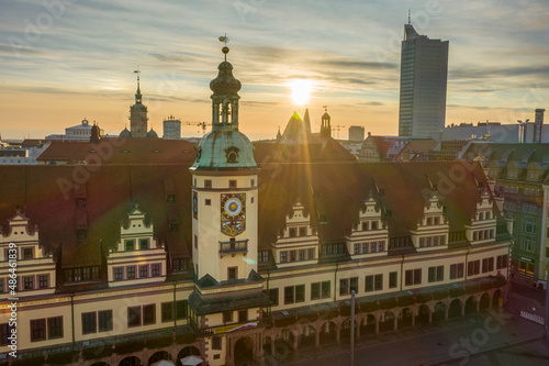 Leipzig Downtown City Hall Market Place early Morning Sunrise Germany Saxony 