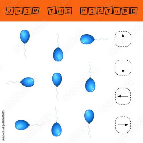 Obraz na plátne Match cartoon  balloons and directions up, down, left and right