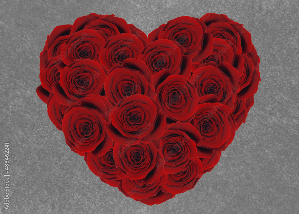 Bukiet z róż w kształcie serca na betonie Stock Photo | Adobe Stock