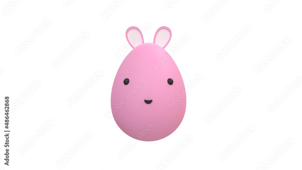 Pink Easter egg with eyes and rabbit ears. Cute easter symbol. 3d render illustration on white background. Pink Easter egg with eyes and rabbit ears. Cute easter symbol. 3d render illustration on white background.