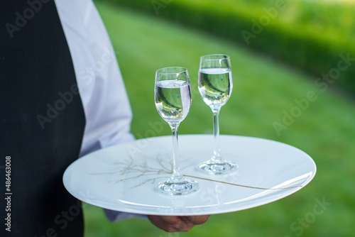 Wedding toast with two grasses of vodka.