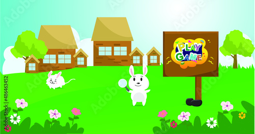 2d backhround education for kids animal rabbit jump in garden