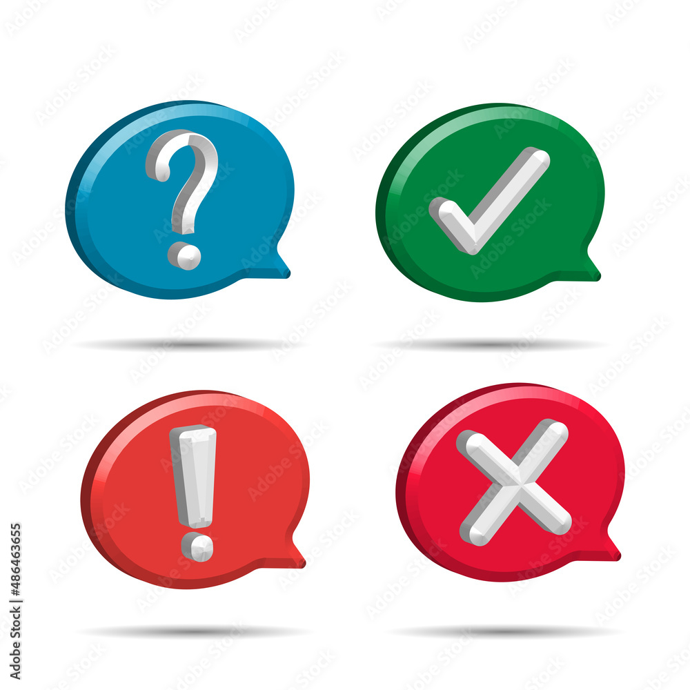 Notification icon. 3D logo, question mark, exclamation mark, interjection point, cross and check mark. vector illustration Notification icon. 3D logo, question mark, exclamation mark, interjection point, cross and check mark. vector illustration