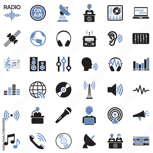Radio Station Icons. Two Tone Flat Design. Vector Illustration.