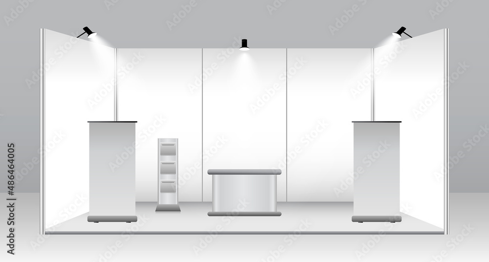 set of realistic trade exhibition stand or white blank exhibition kiosk or stand booth corporate commercial. eps vector
 - obrazy, fototapety, plakaty 