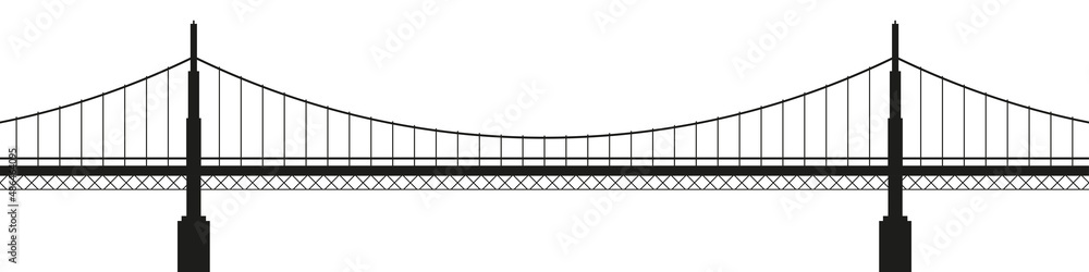 Big cable-stayed bridge silhouette. Vector illustration isolated on white.