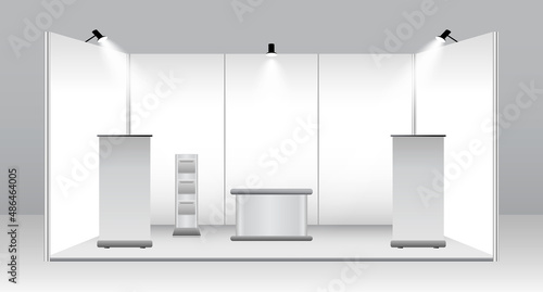 Print op canvas set of realistic trade exhibition stand or white blank exhibition kiosk or stand booth corporate commercial