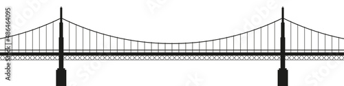 Big cable-stayed bridge silhouette. Vector illustration isolated on white.