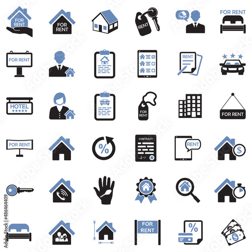 Rental Icons. Two Tone Flat Design. Vector Illustration.