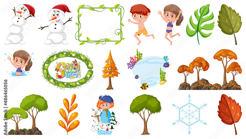 Fototapeta premium Set of four seasons trees and nature objects