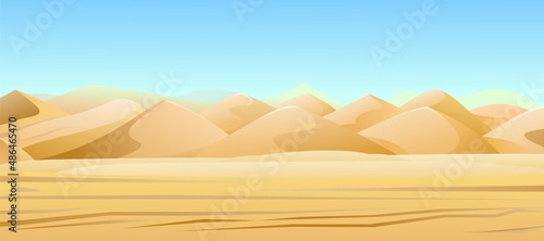 Hot desert. Wind traces and ripples in sand. Landscape of southern countryside. Cool cartoon style. Vector