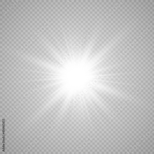 Special lens flash, light effect. The flash flashes rays and searchlight. illust.White glowing light. Beautiful star Light from the rays. The sun is backlit. Bright beautiful star. Sunlight. Glare.